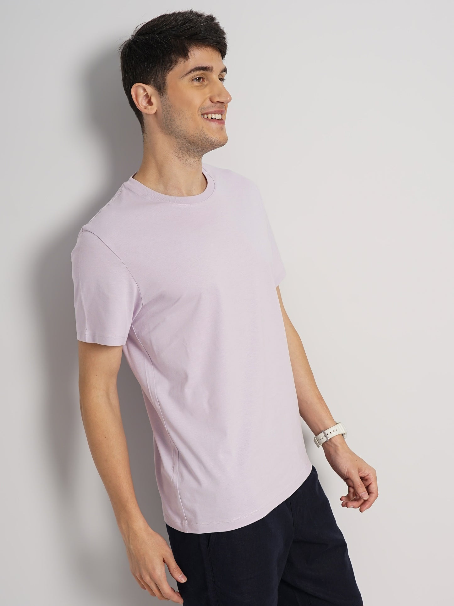 Celio* Solid Regular Fit Cotton Purple T-Shirt