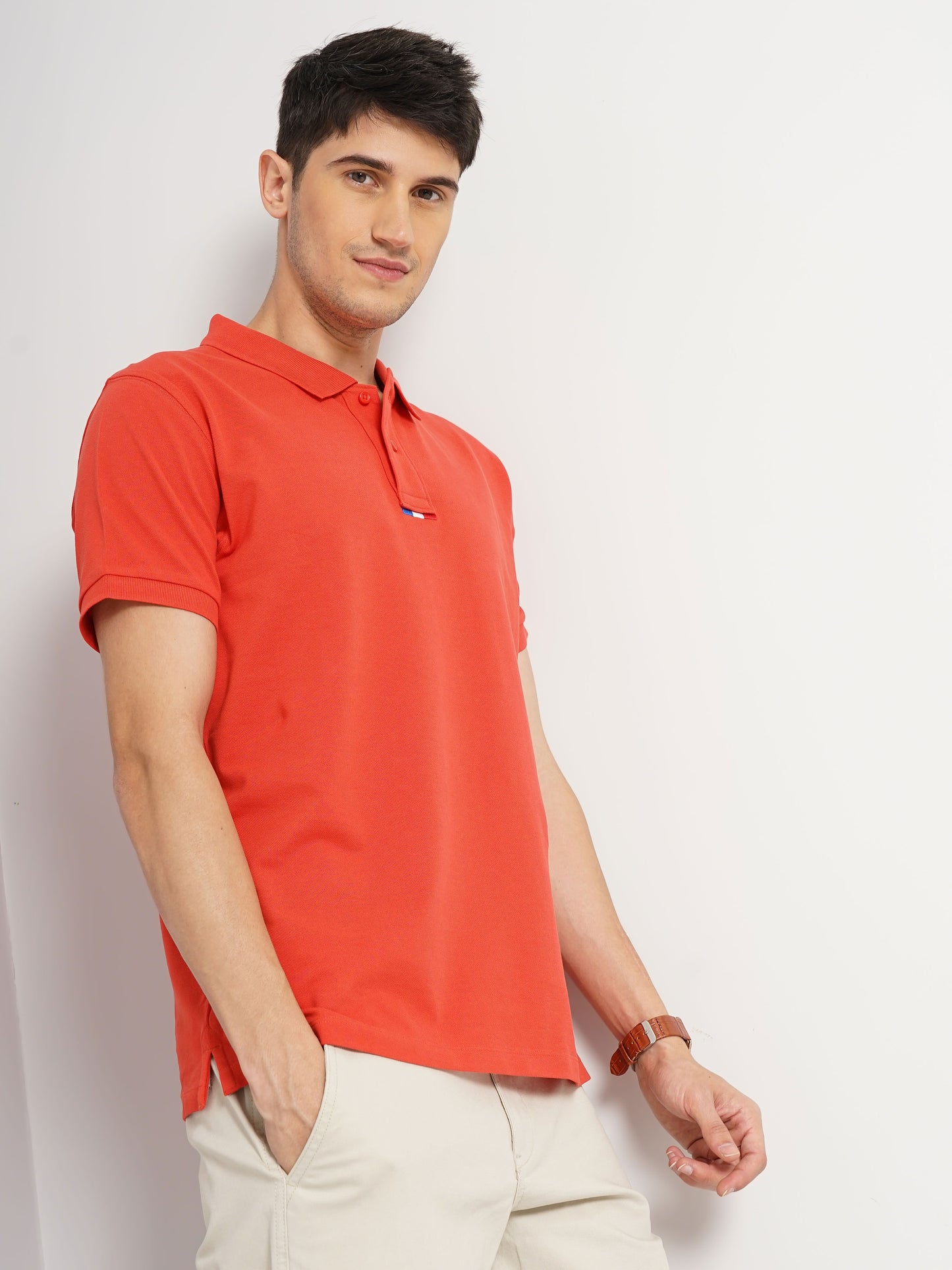 Celio* Solid Regular Fit Cotton Coral T-Shirt