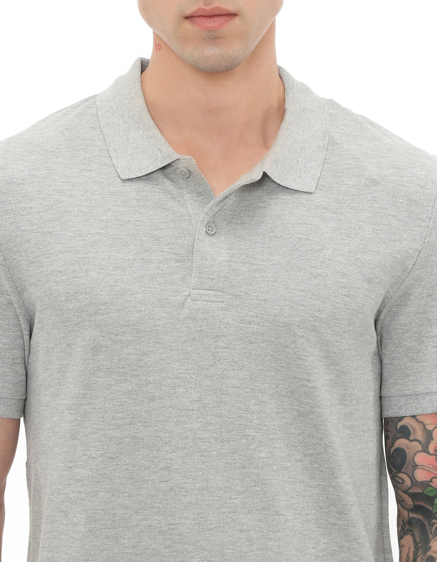 Regular Fit 100% Cotton Solid Polo Tshirts - Grey