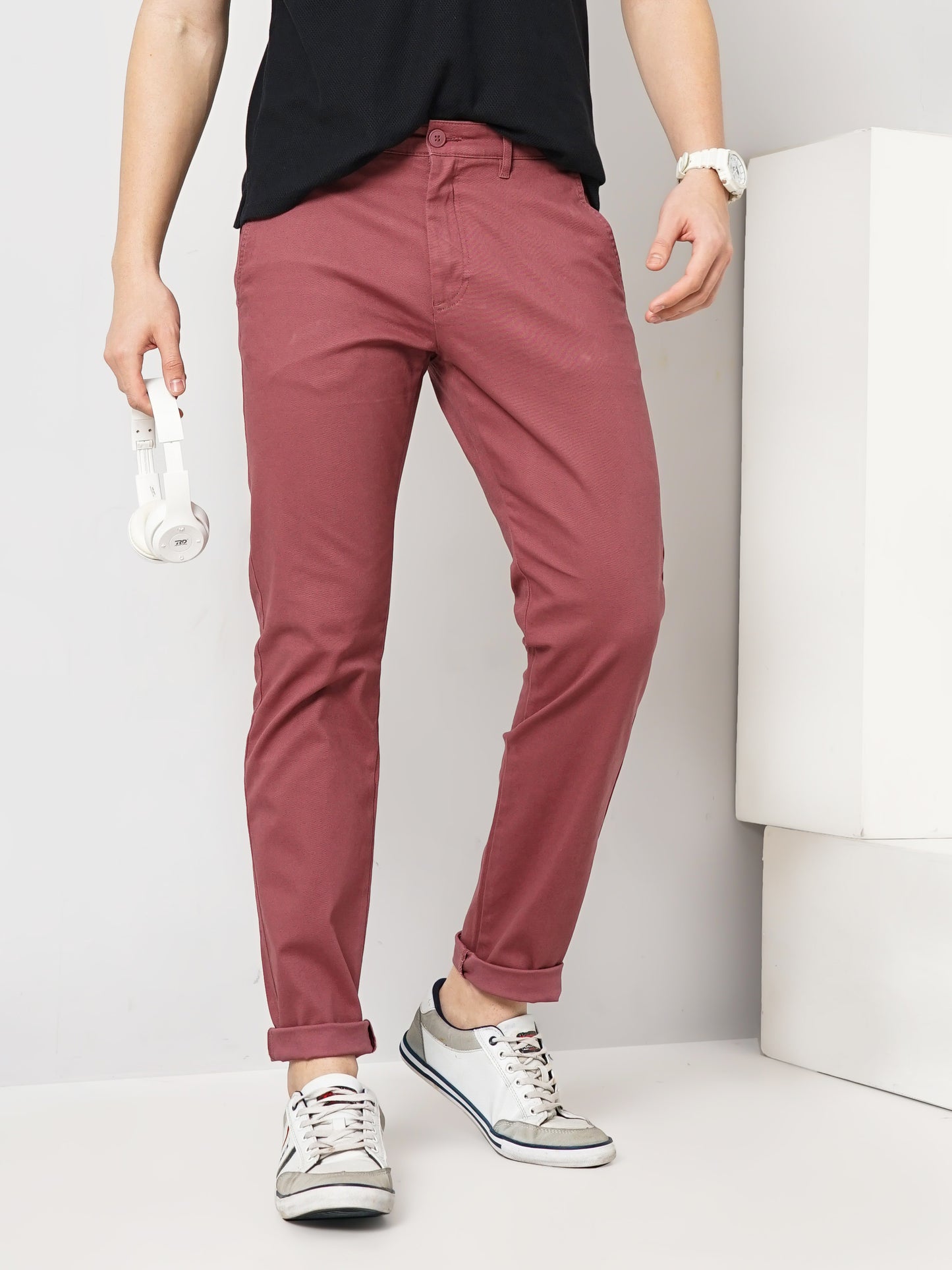 Celio* Cotton Slim Fit Maroon Trouser