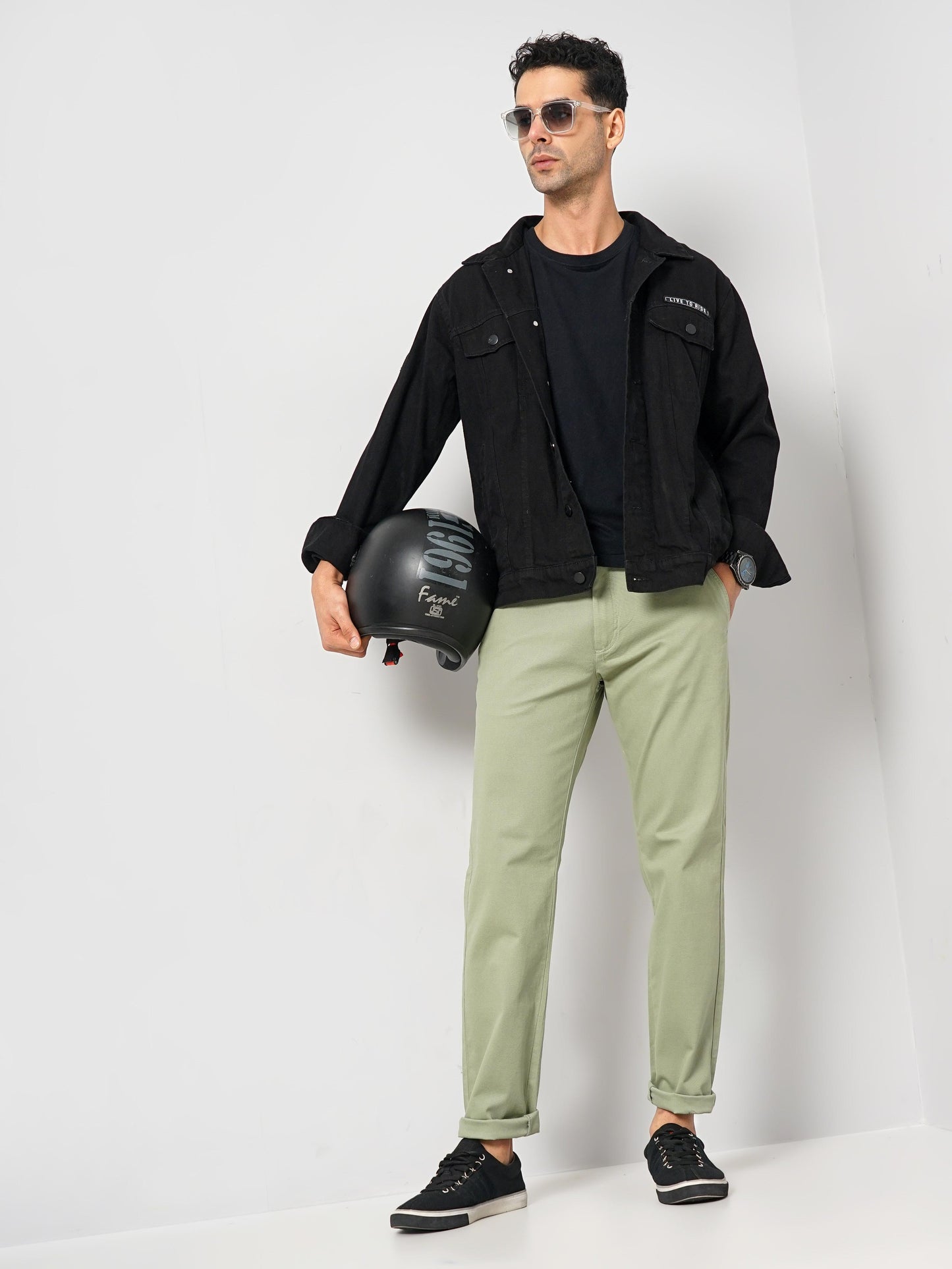 Celio* Cotton Slim Fit Green Trouser
