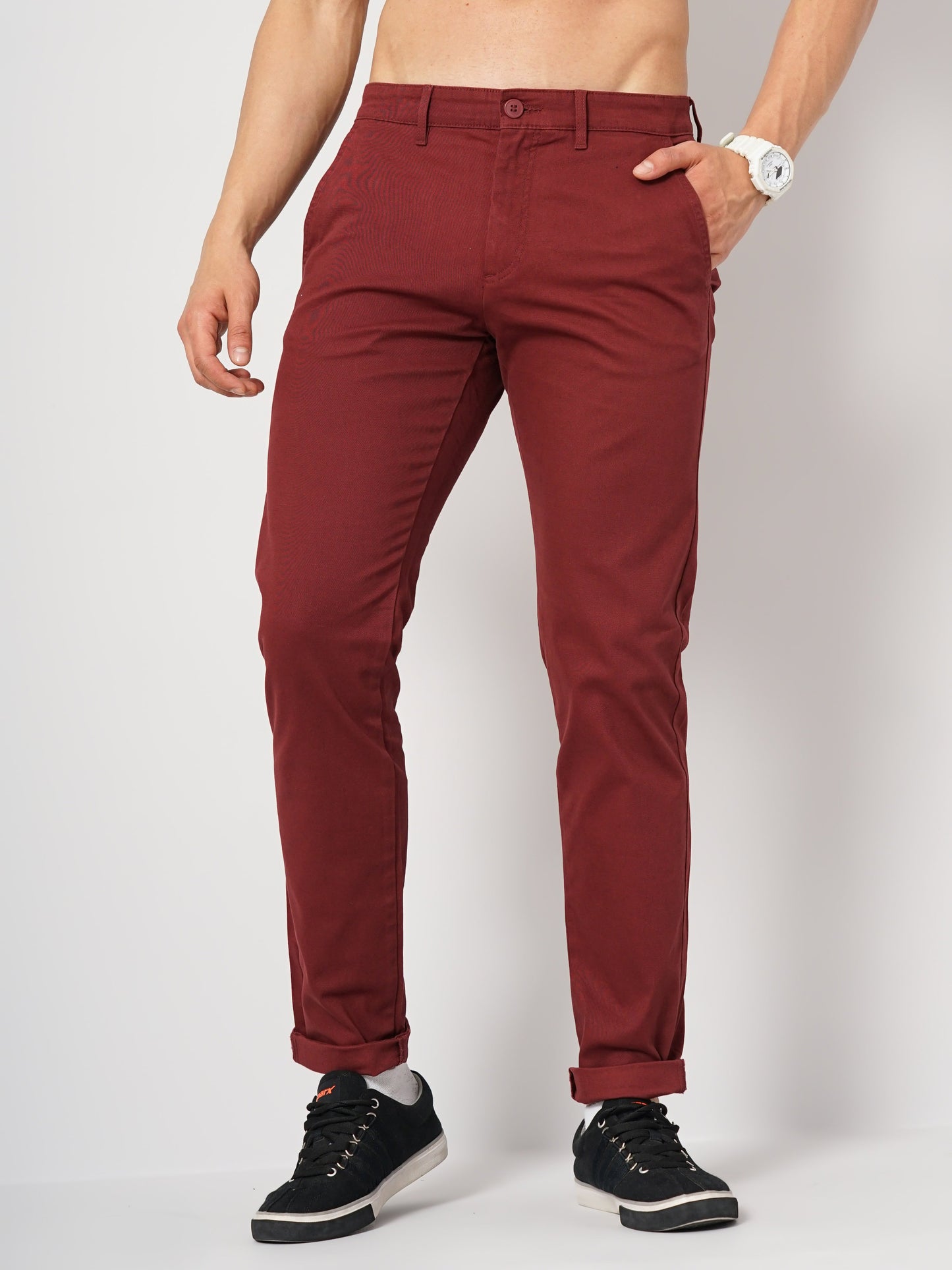 Celio* Men Black Solid Skinny Fit Cotton Trousers