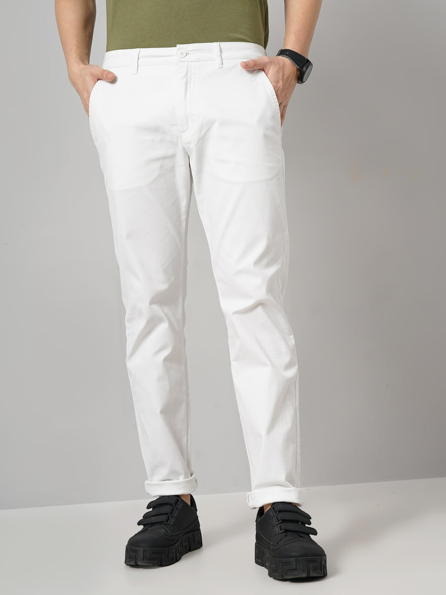 Slim Fit Stretch Cotton Trousers - Off White