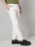 Slim Fit Stretch Cotton Trousers - Off White