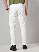 Slim Fit Stretch Cotton Trousers - Off White
