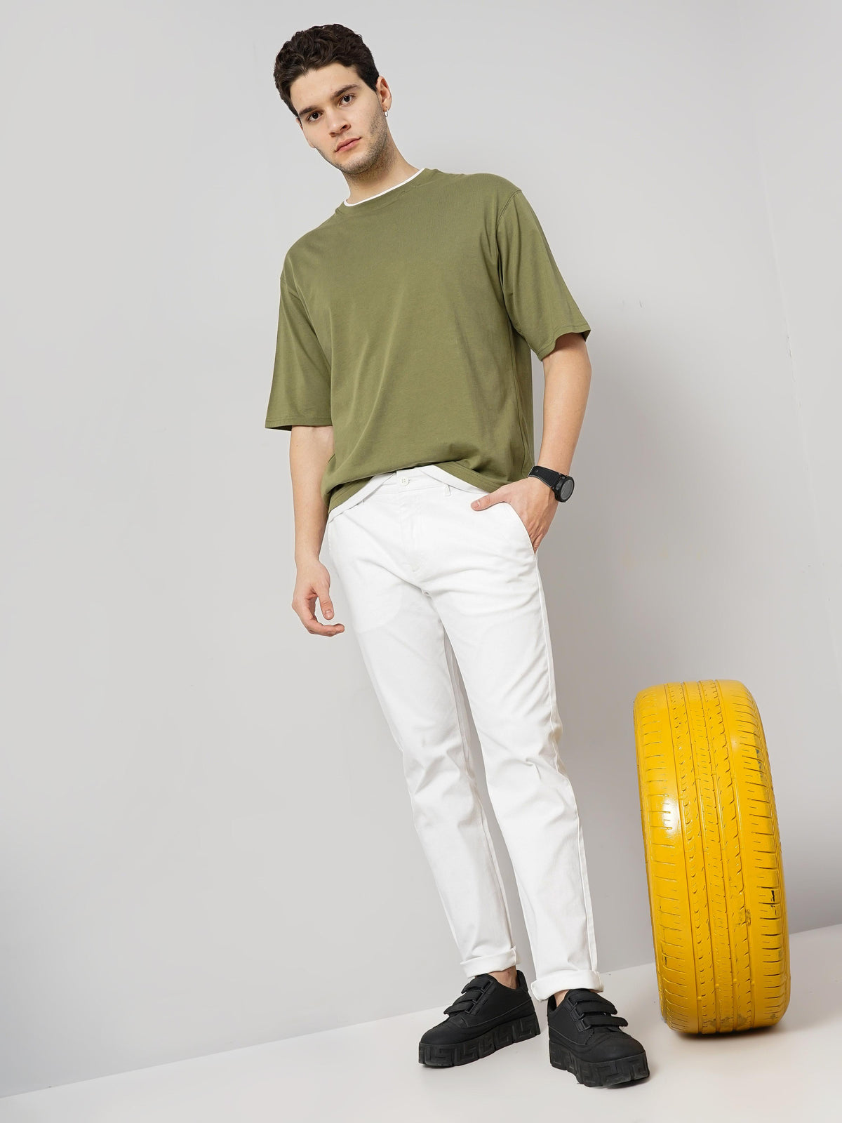 Slim Fit Stretch Cotton Trousers - Off White