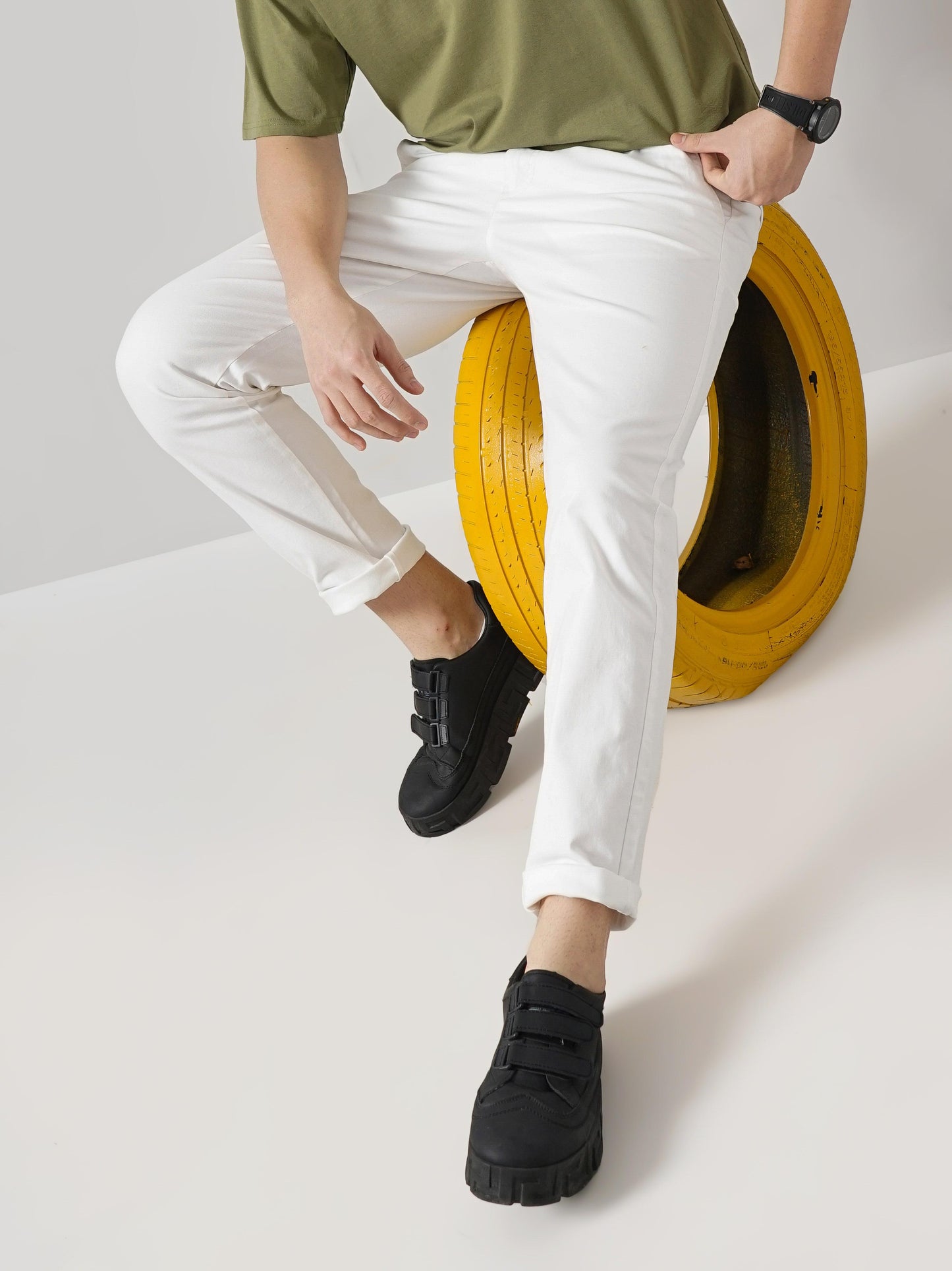 Celio* Cotton Slim Fit Off White Trouser