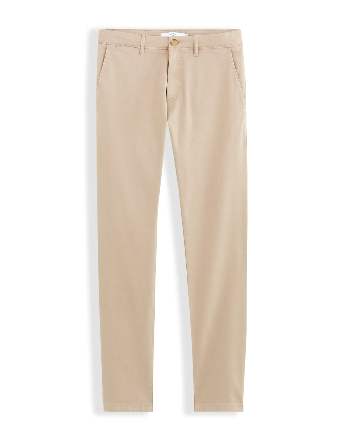 Slim Fit Stretch Cotton Trousers - Beige