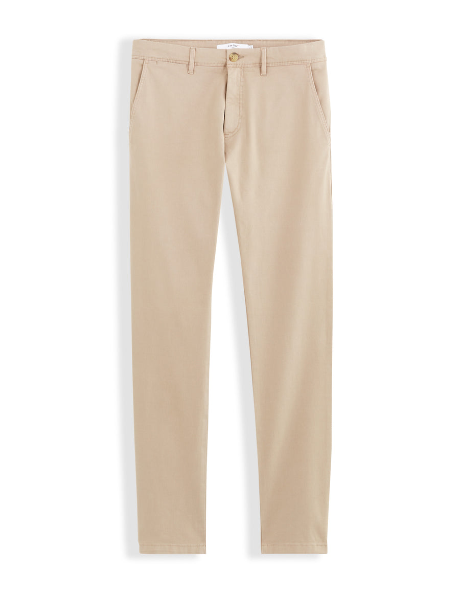 Slim Fit Stretch Cotton Trousers - Beige
