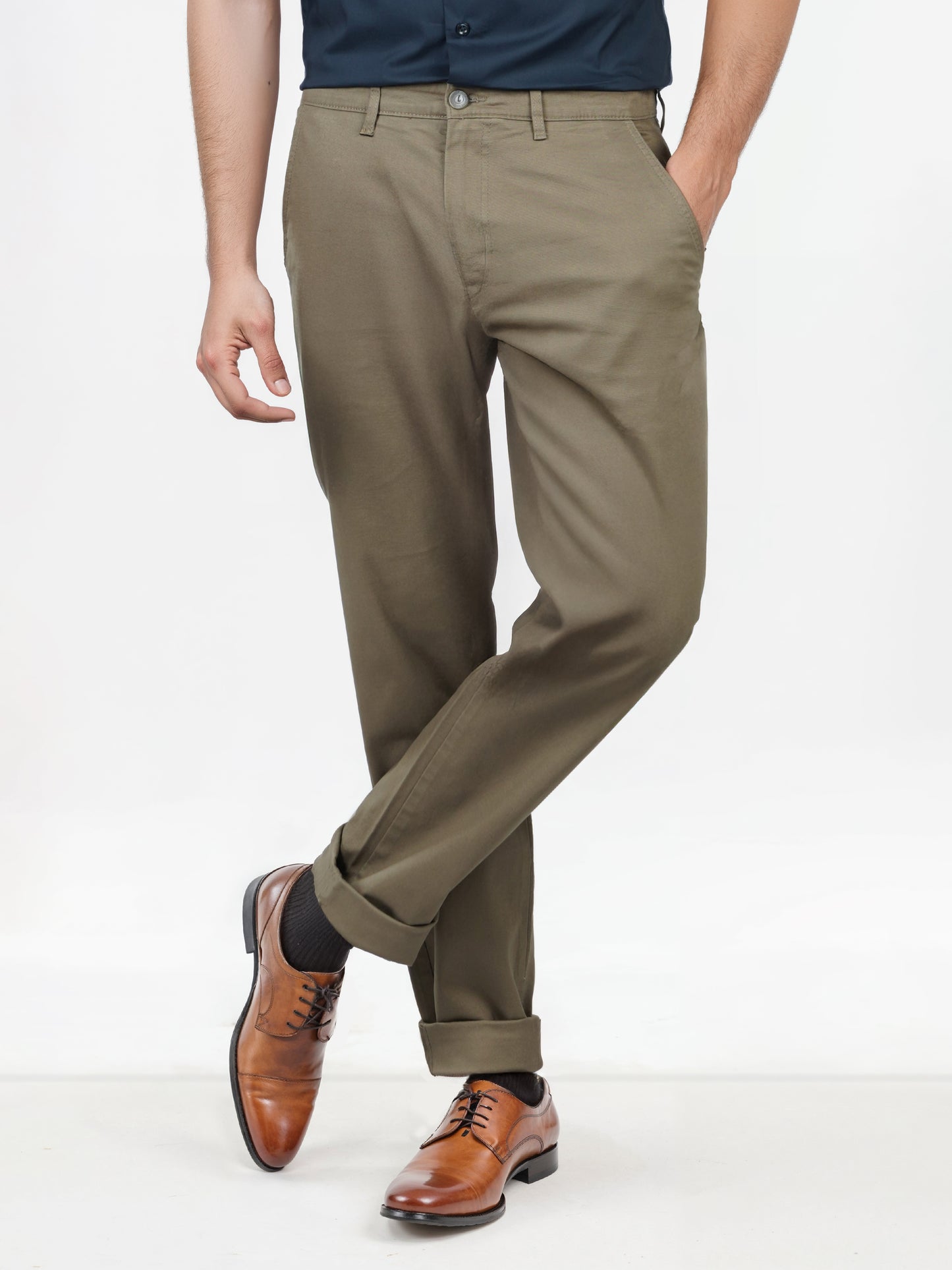 Celio* Cotton-Blend Slim Fit Green Trouser