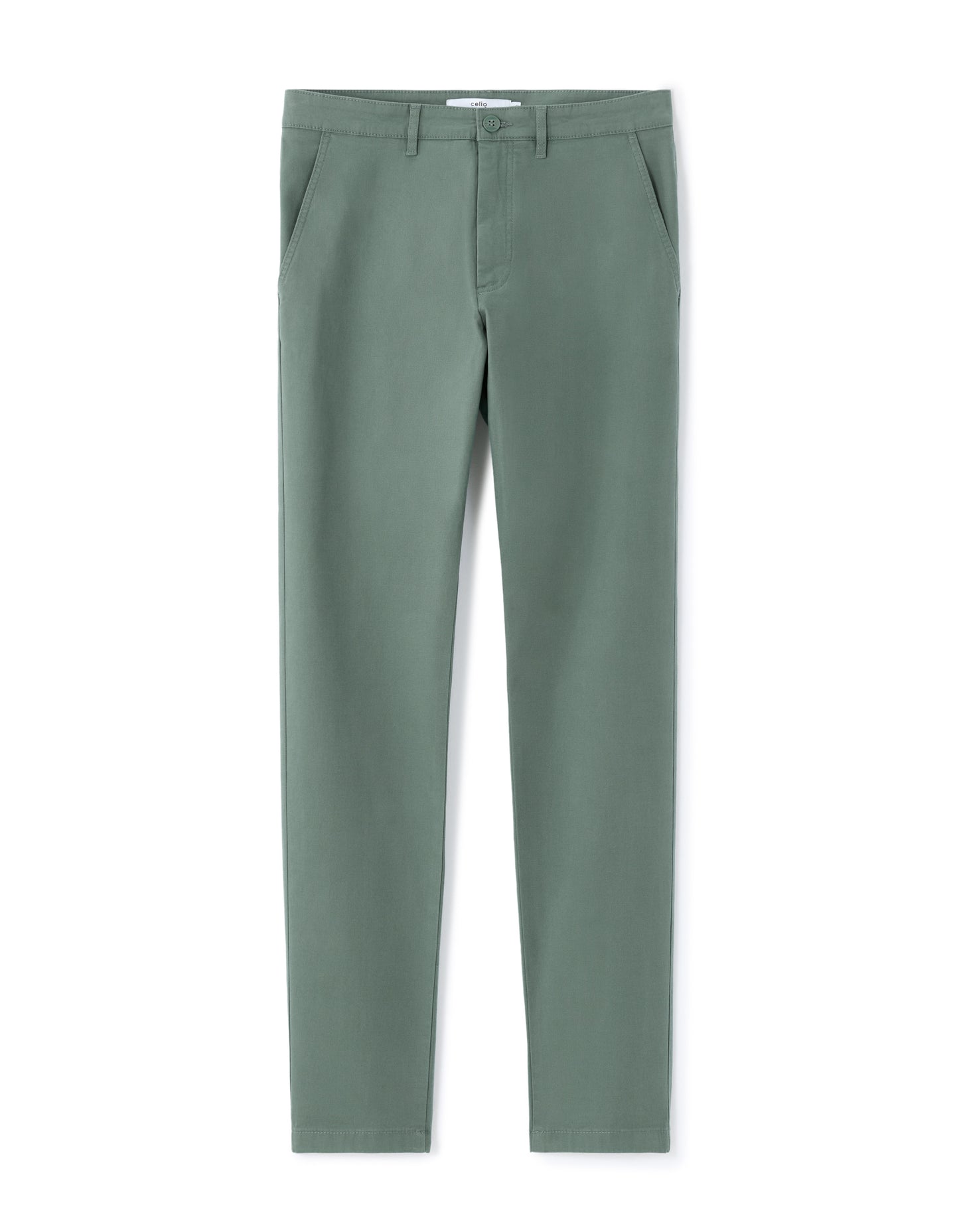 Celio Men Green Solid Slim Fit Cotton Trousers