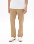 Straight Fit Stretch Cotton Trousers - Beige