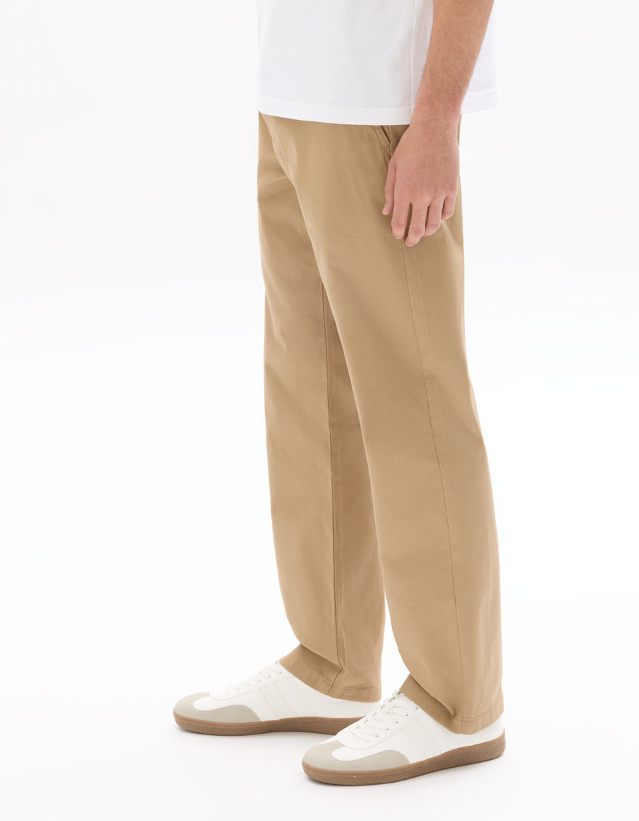 Straight Fit Stretch Cotton Trousers - Beige