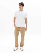 Straight Fit Stretch Cotton Trousers - Beige