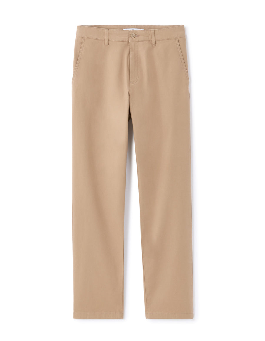Straight Fit Stretch Cotton Trousers - Beige
