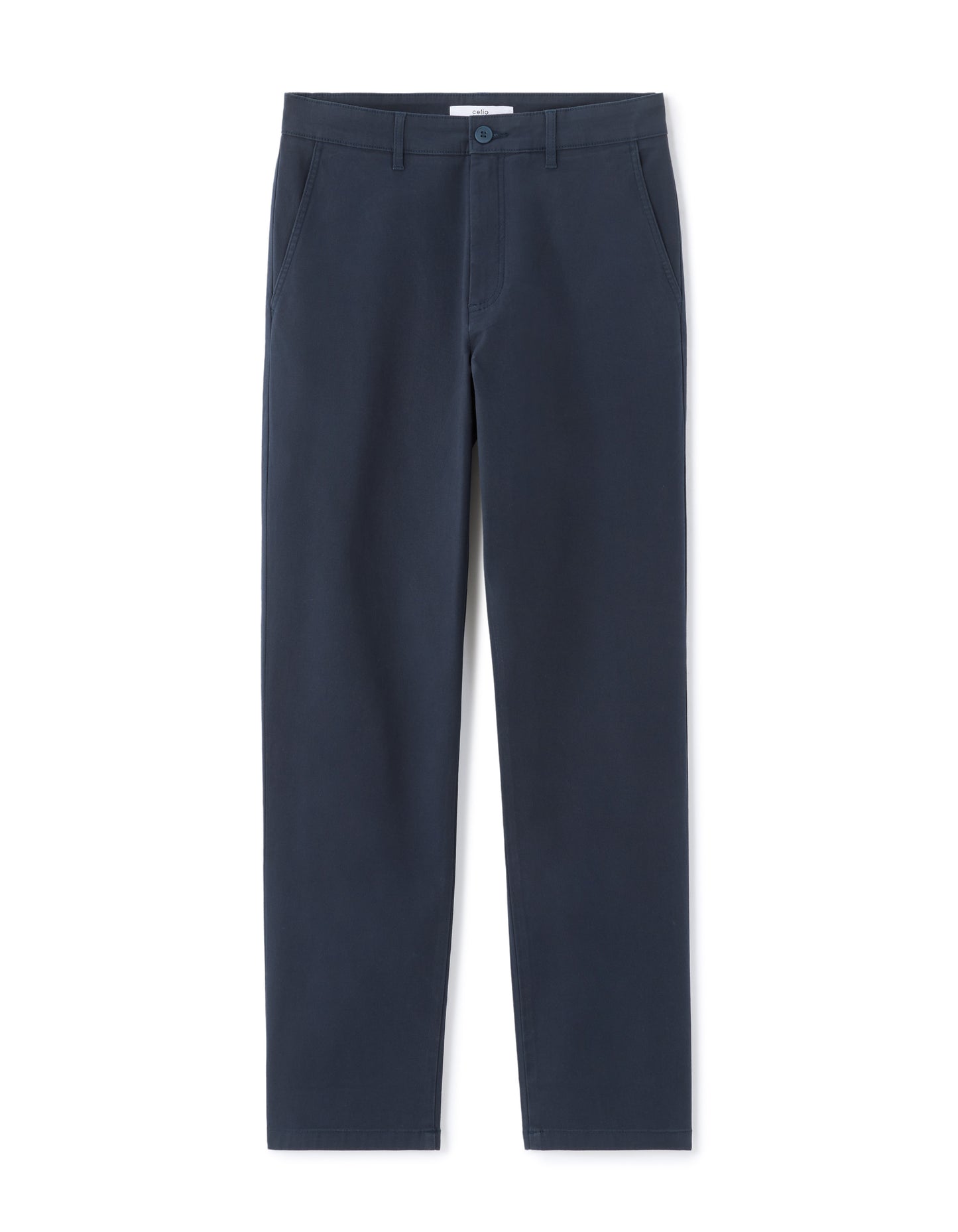 Straight Fit Stretch Cotton Trousers - Navy Blue