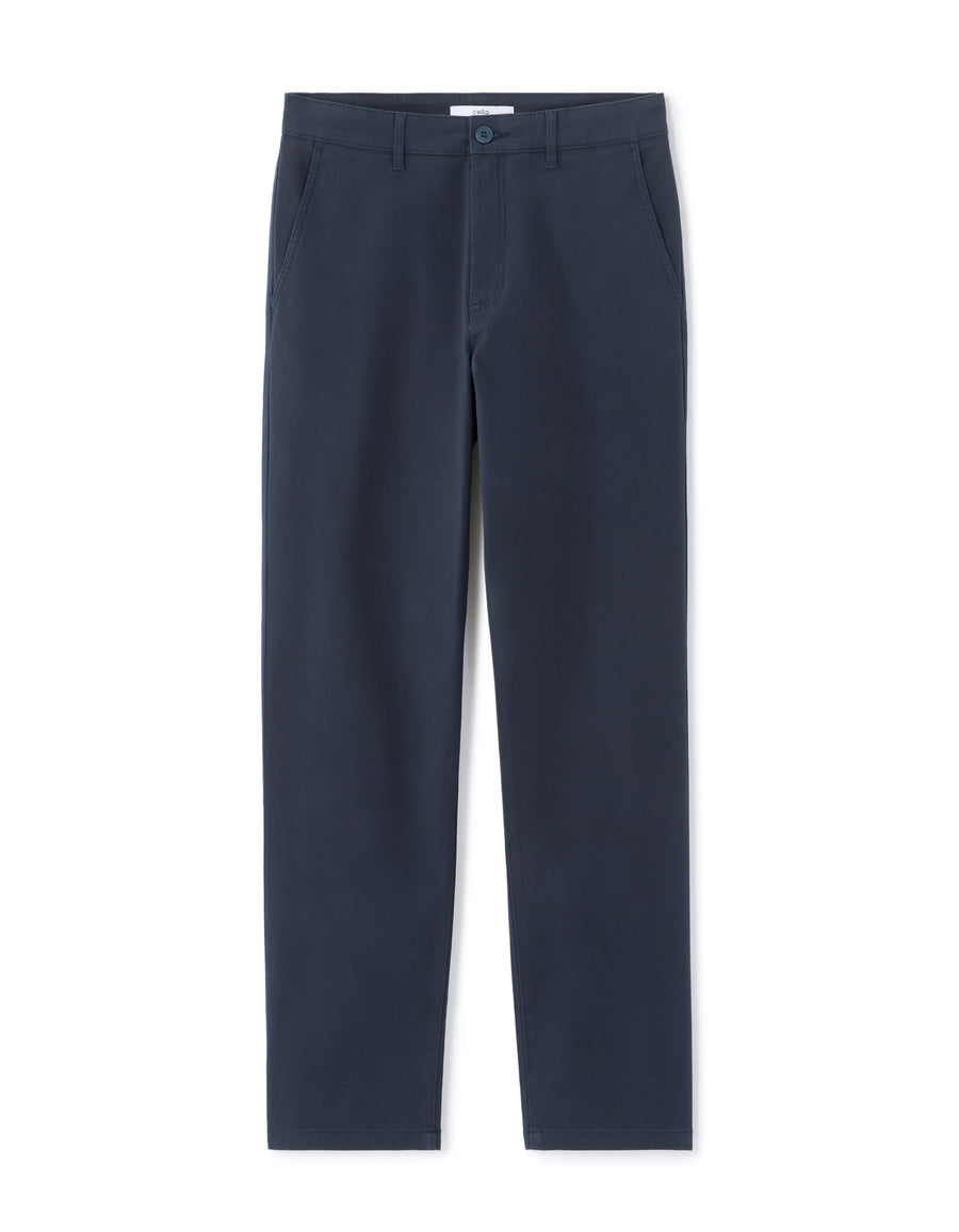 Straight Fit Stretch Cotton Trousers - Navy Blue