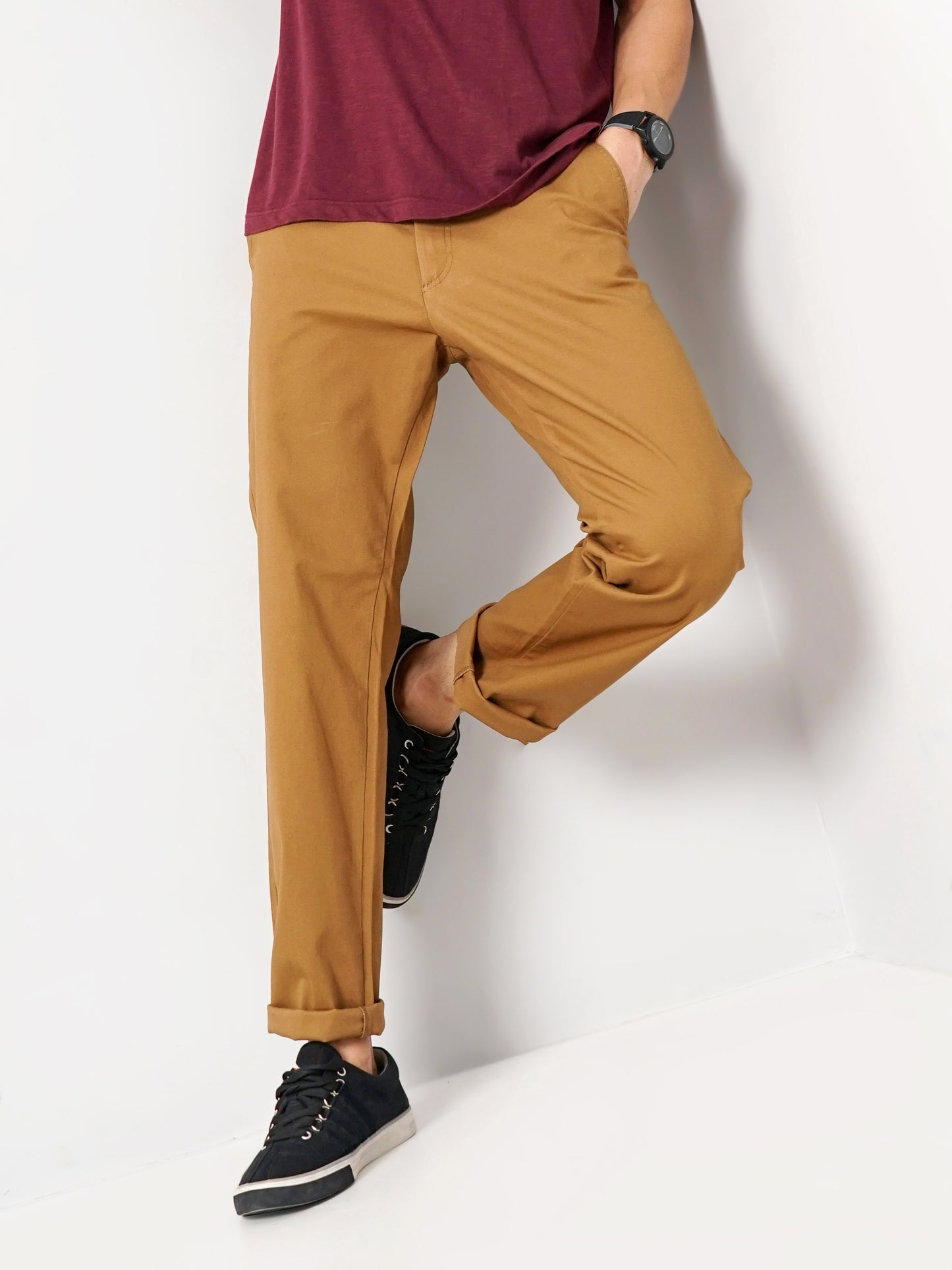Celio* Cotton Straight Fit Brown Trouser