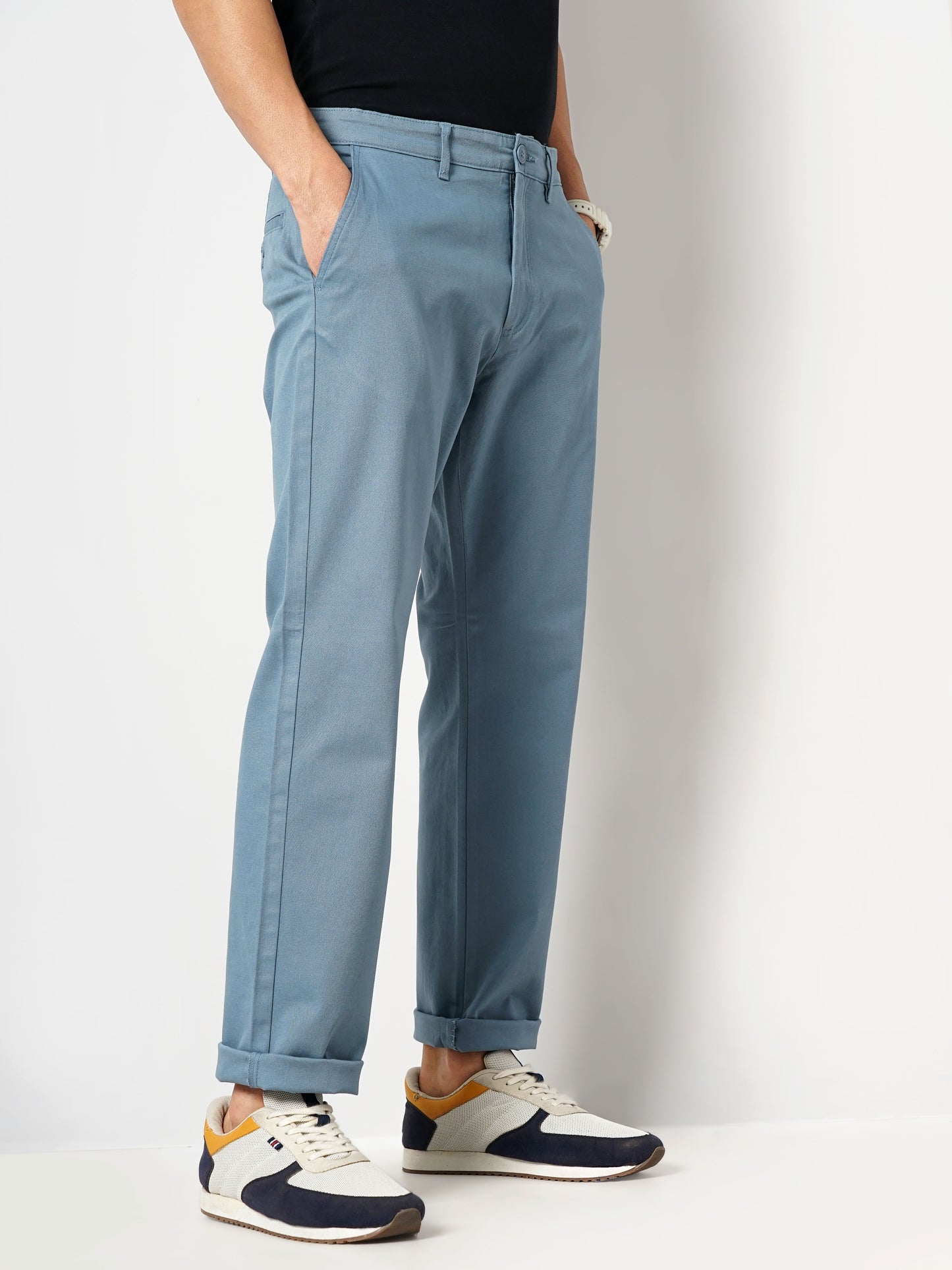 Celio* Cotton Straight Fit Blue Trouser