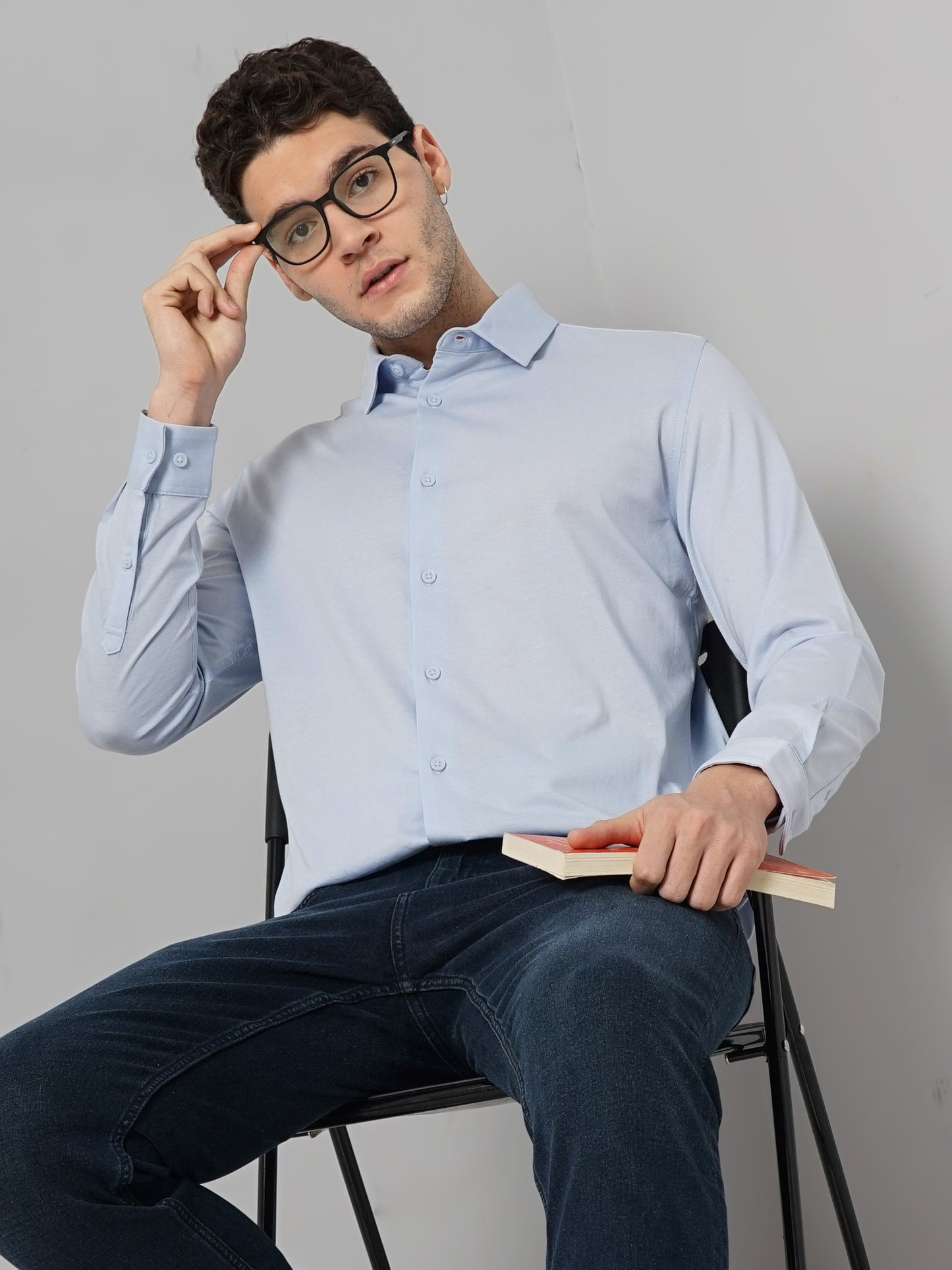 Celio* Solid Regular Fit Cotton Blue Shirt