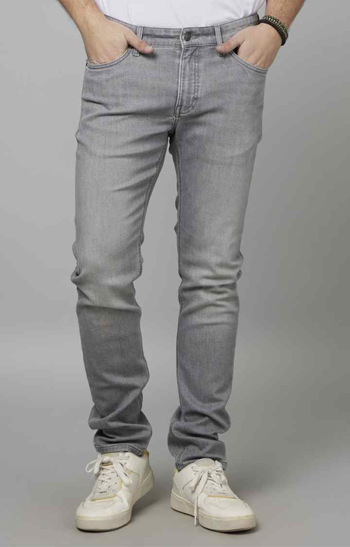 Shop Grey Cotton Poly Blend Solid Slim Fit Jean For Men Online Celio
