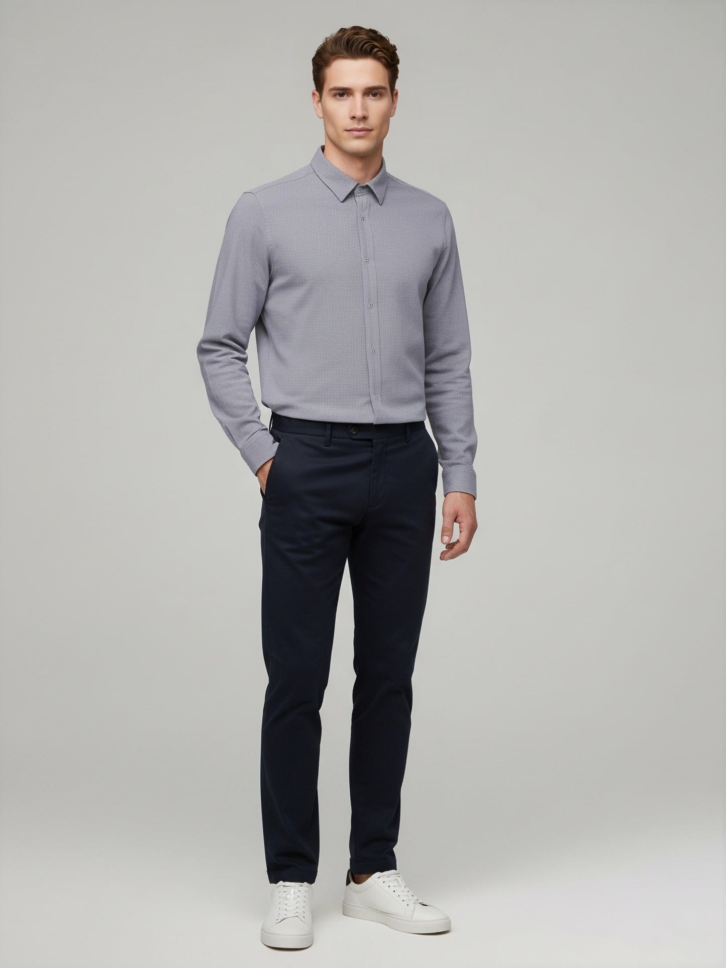 Celio* Men Grey Solid Regular Fit Cotton Shirts