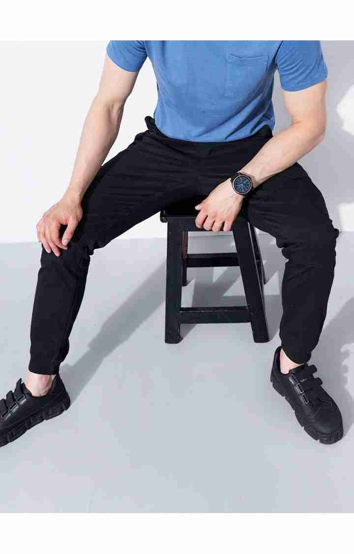 Celio* Cotton-Poly-Blend Regular Fit Black Trouser