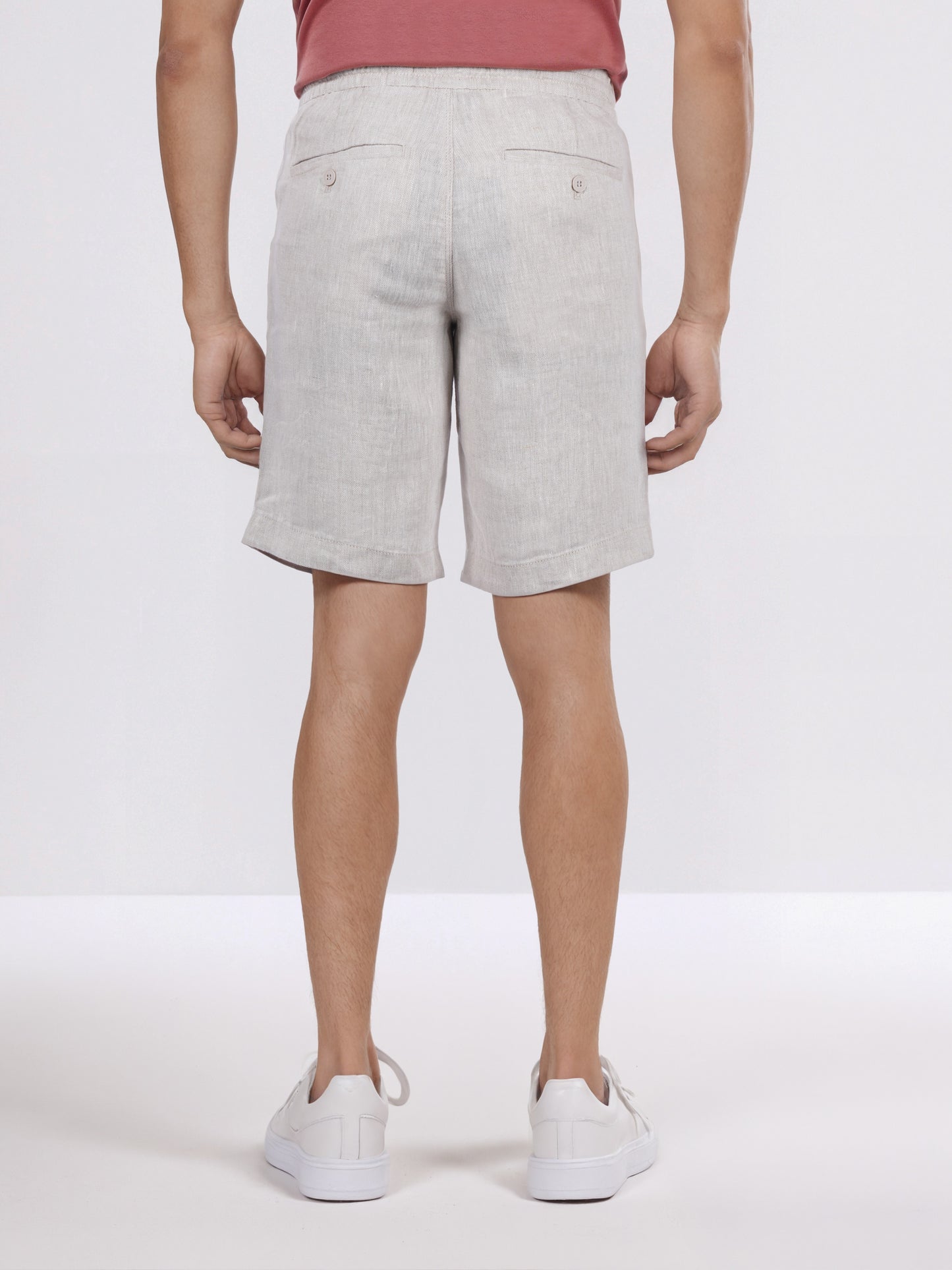 Celio* Men Beige Solid Bermuda Fit Linen Shorts