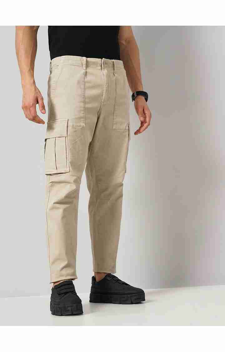 Celio* Cotton-Blend Jogger Fit Beige Trouser