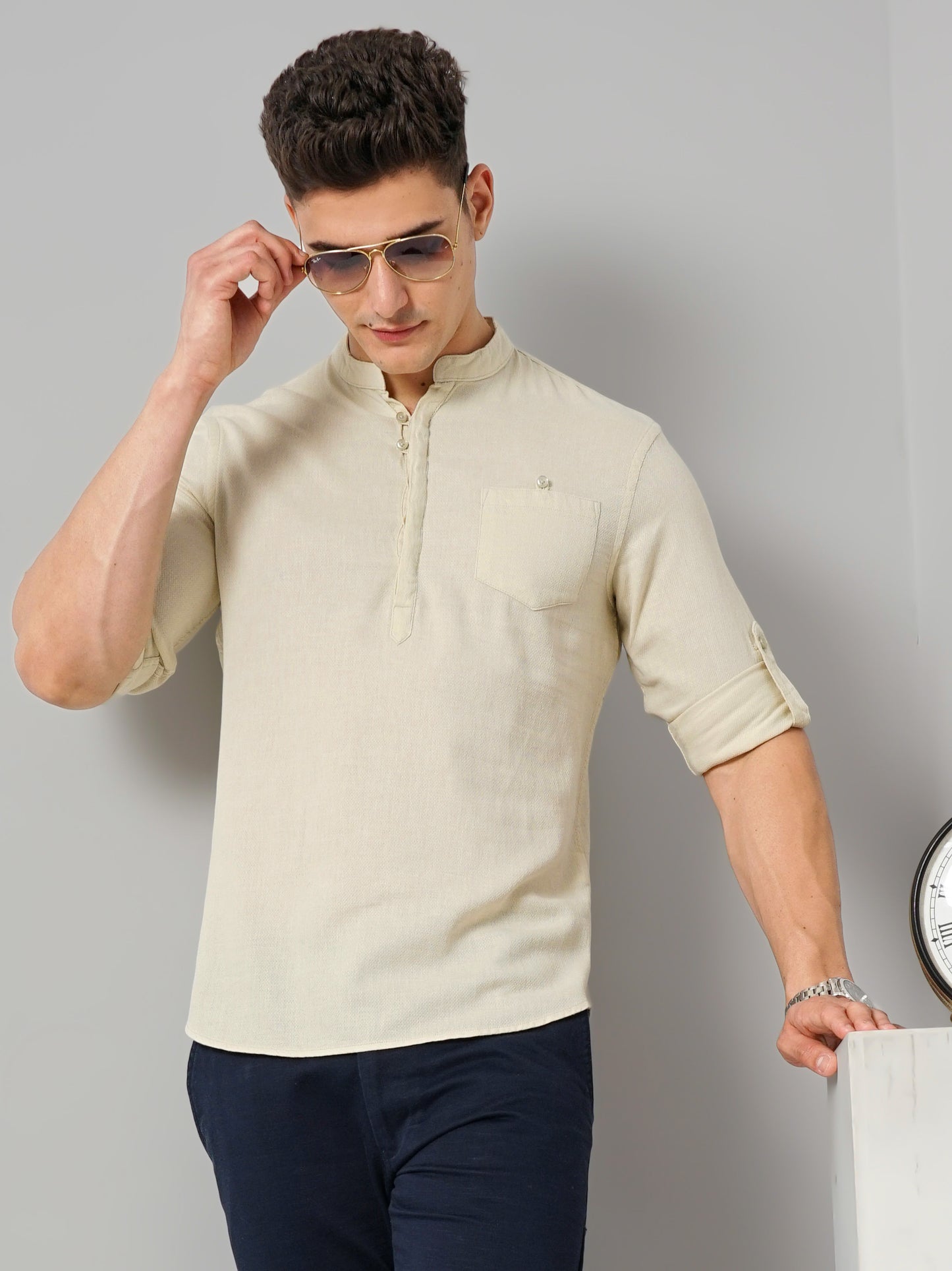 Celio* Solid Regular Fit Beige Men Cotton Shirts