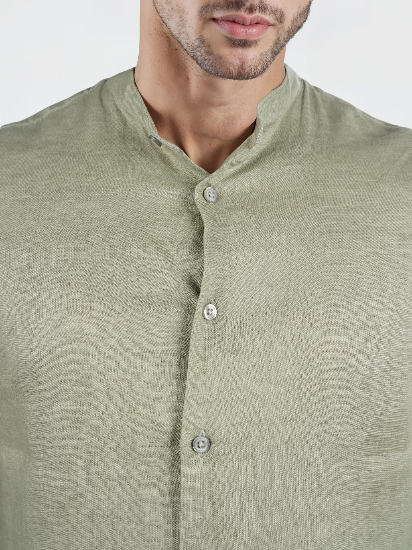 Celio* Solid Regular Fit Linen Olive Shirt