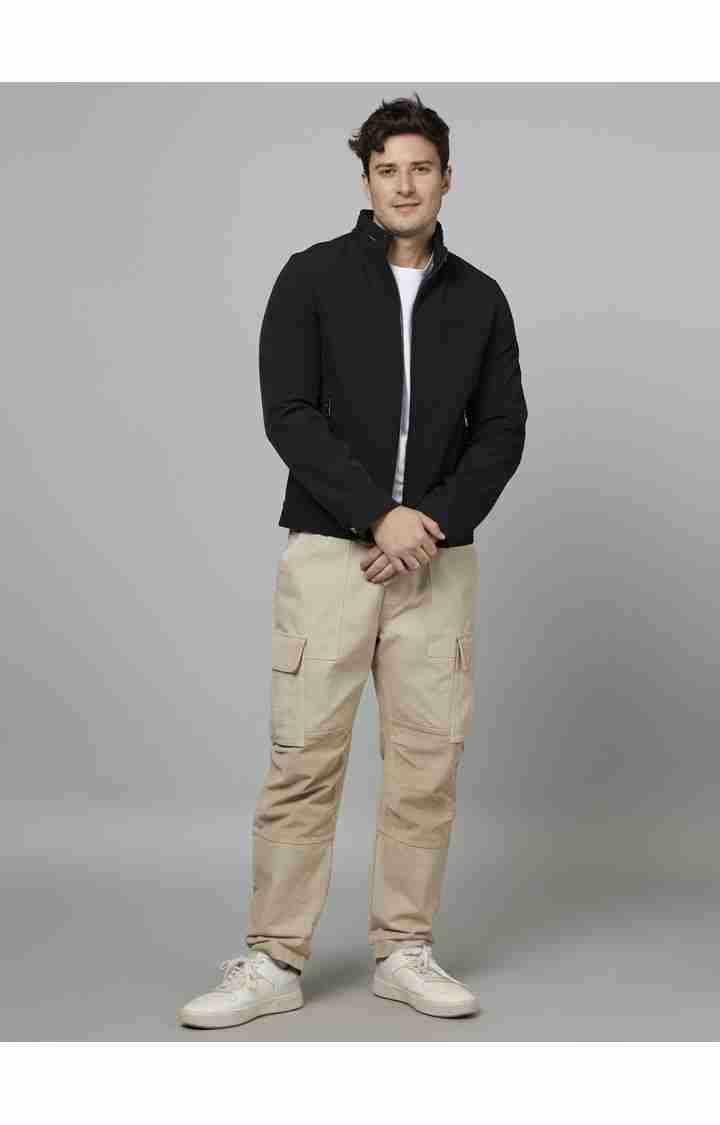 Celio* Cotton-Blend Regular Fit Beige Trouser