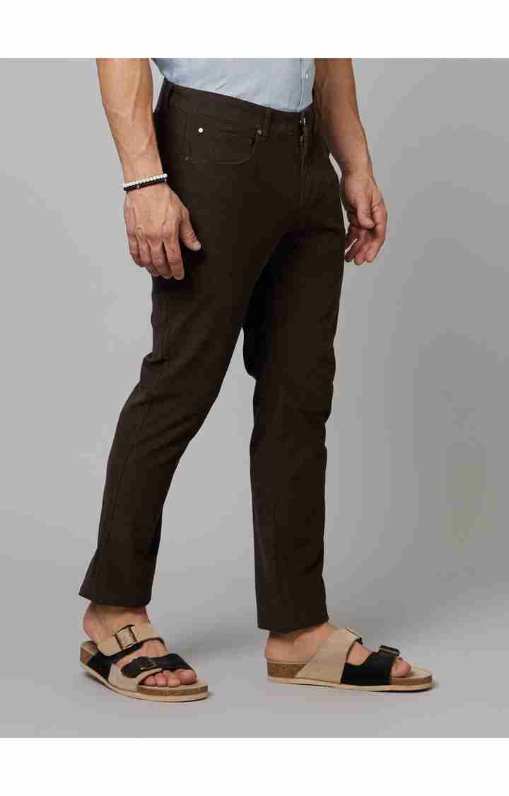 Celio* Cotton-Blend Regular Fit Brown Trouser