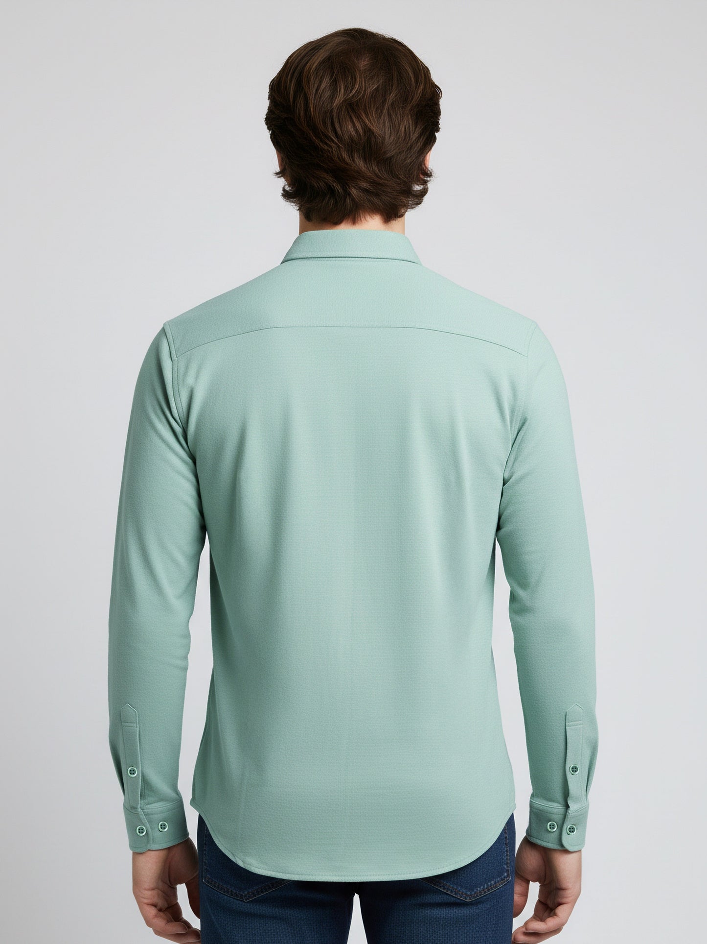 Celio* Solid Regular Fit Poly-Cotton Green Shirt