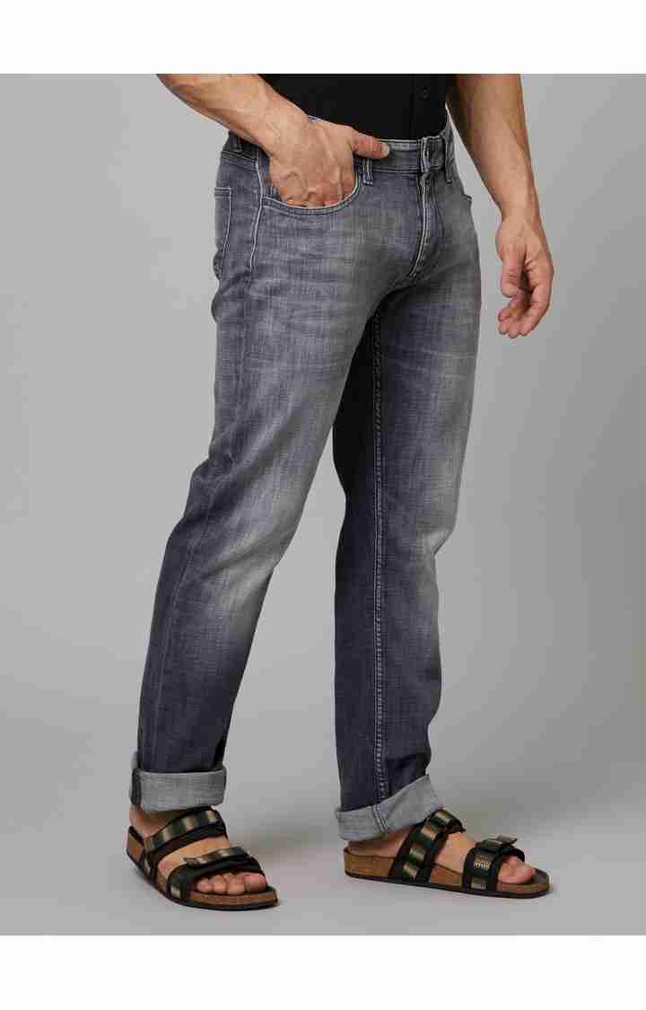 Celio* Cotton-Blend Straight Slim Fit Grey Jean