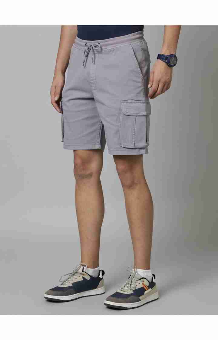 Celio* Cotton-Blend Regular Fit Grey Shorts