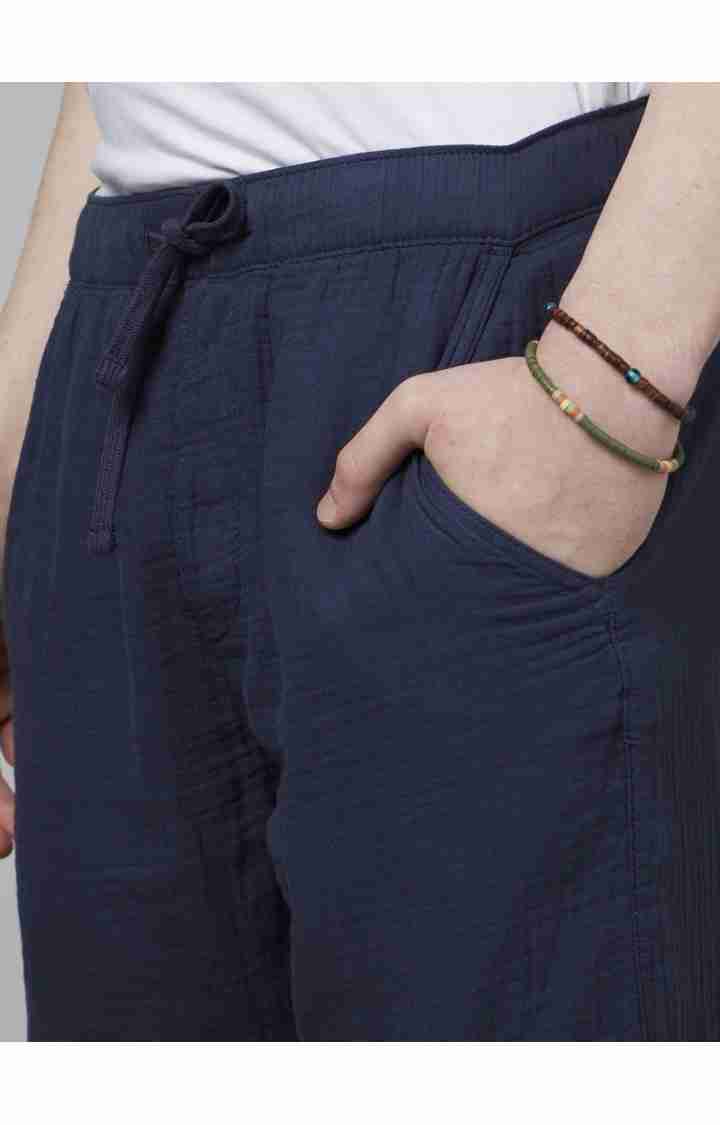 Celio* Cotton Slim Fit Navy Blue Trouser