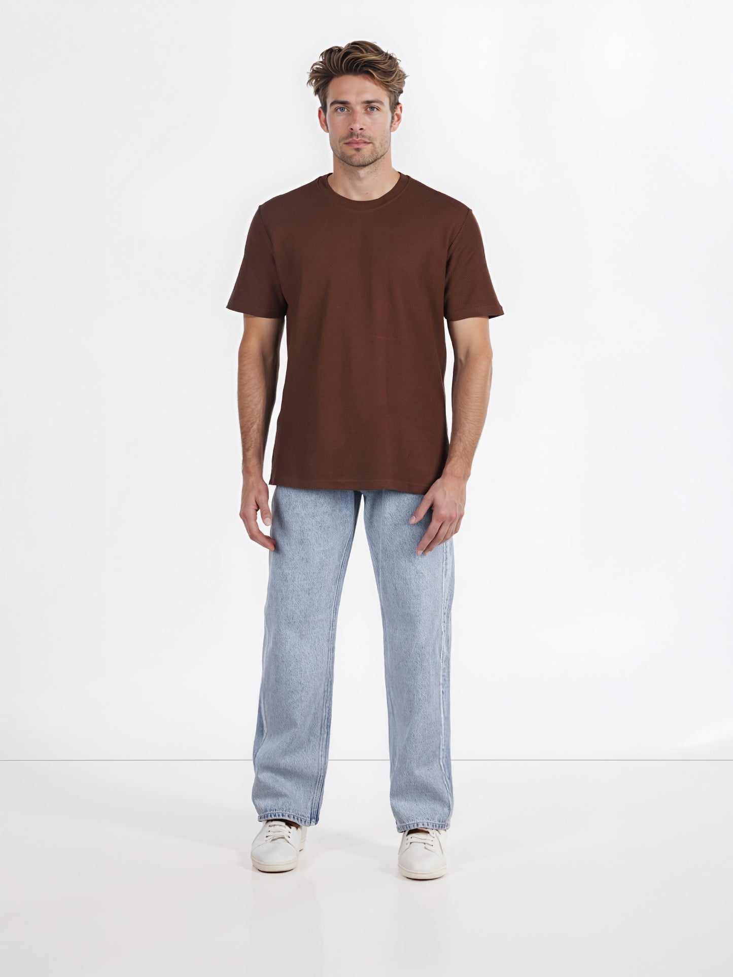 Celio* Solid Regular Fit Cotton Brown T-Shirt