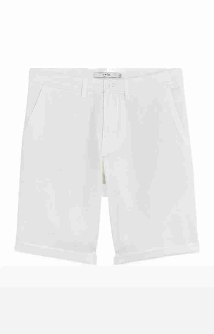 Celio* Cotton-Blend Regular Fit White Shorts