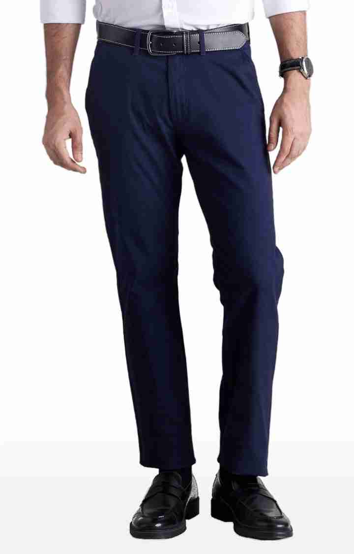 Celio* Cotton-Blend Straight Fit Navy Blue Trouser