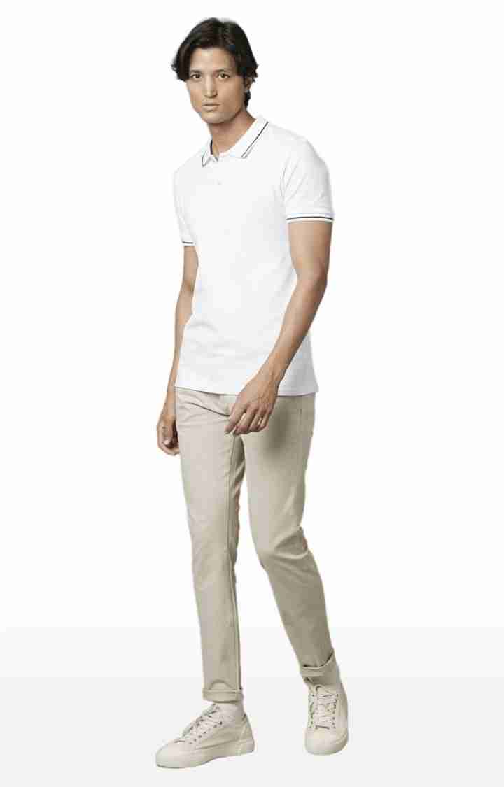 Celio* Cotton-Blend Slim Fit Beige Trouser