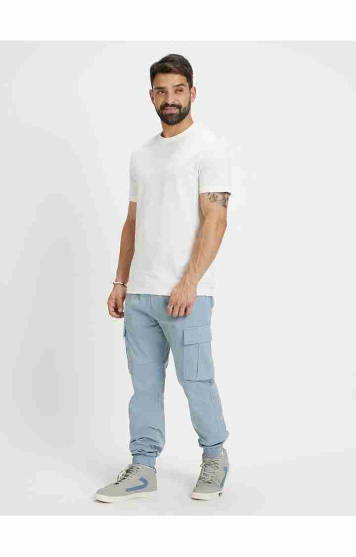 Celio* Cotton-Blend Regular Fit Light Blue Trouser