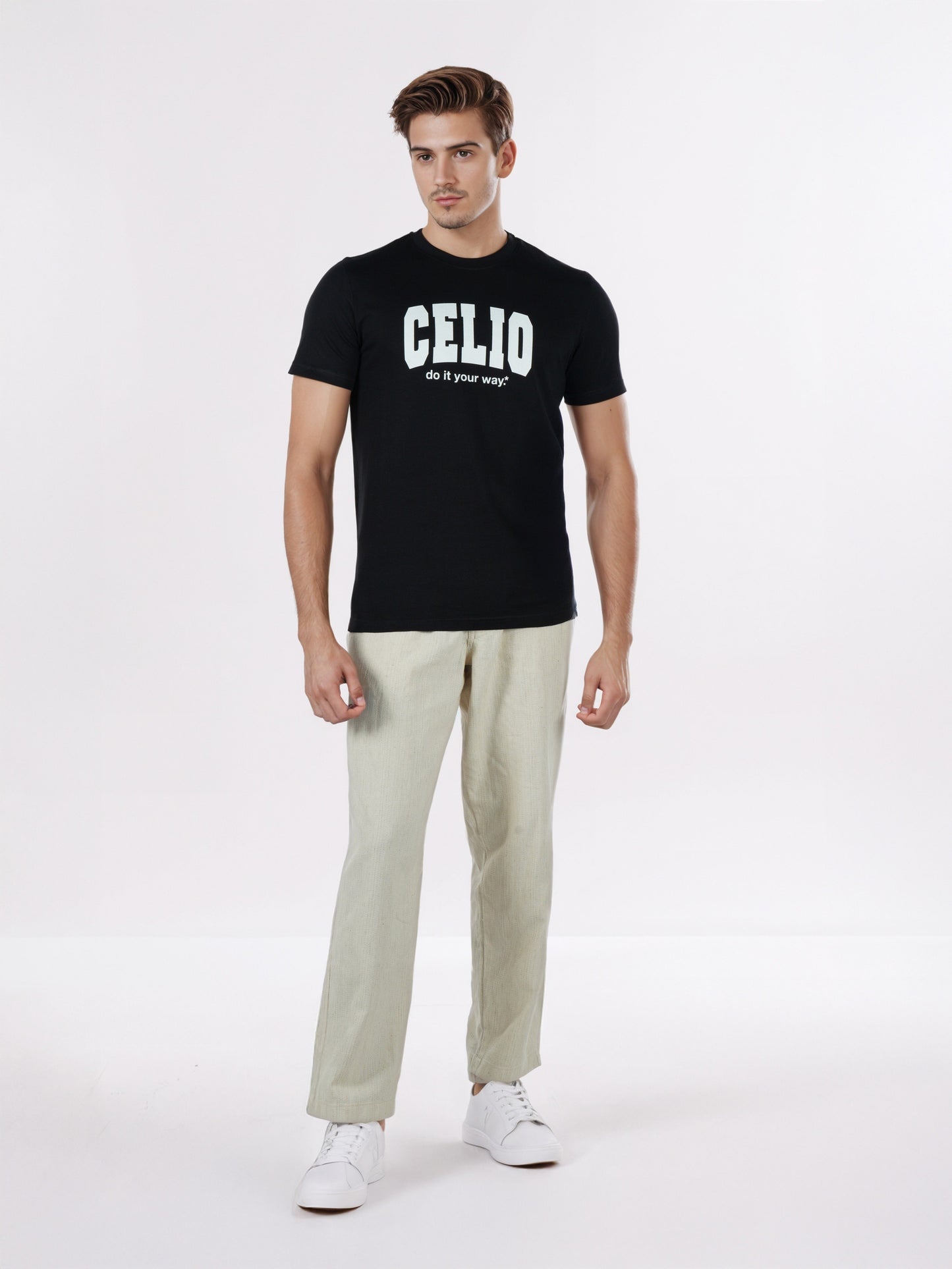 Celio* Men Black Printed Regular Fit Cotton T-Shirts