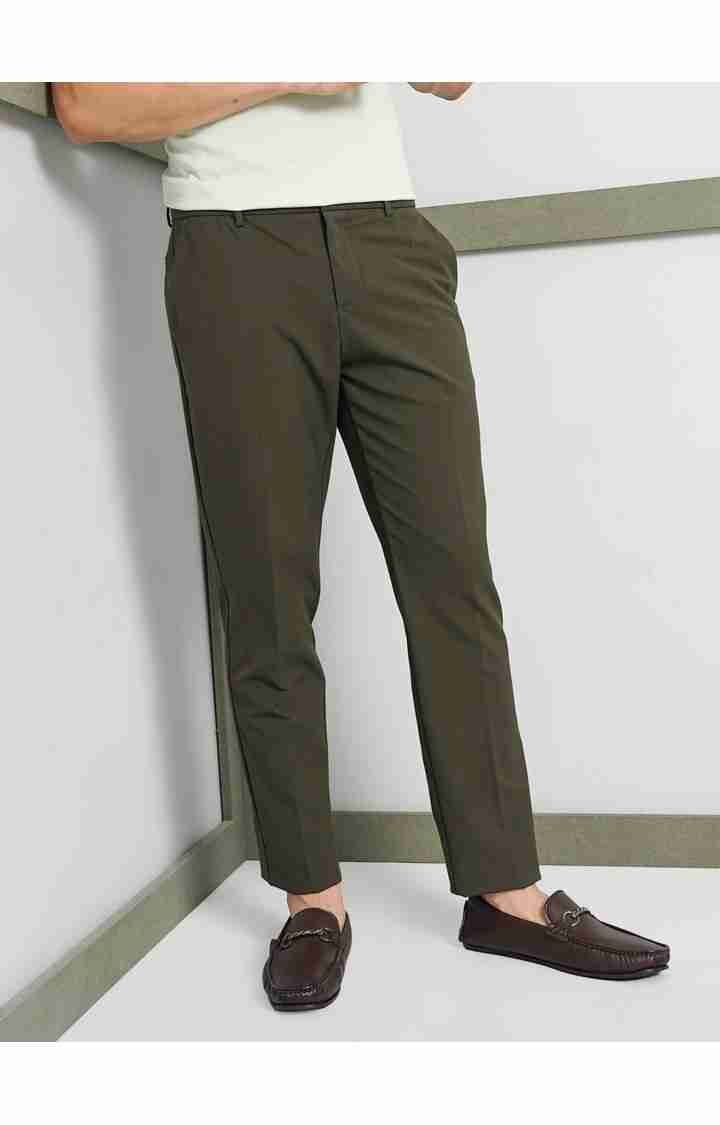 Celio* Poly-Blend Regular Fit Dark Olive Trouser