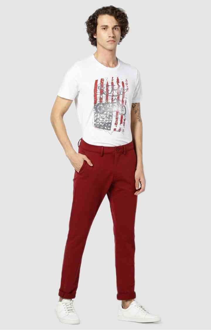 Celio* Cotton Regular Fit Maroon Trouser