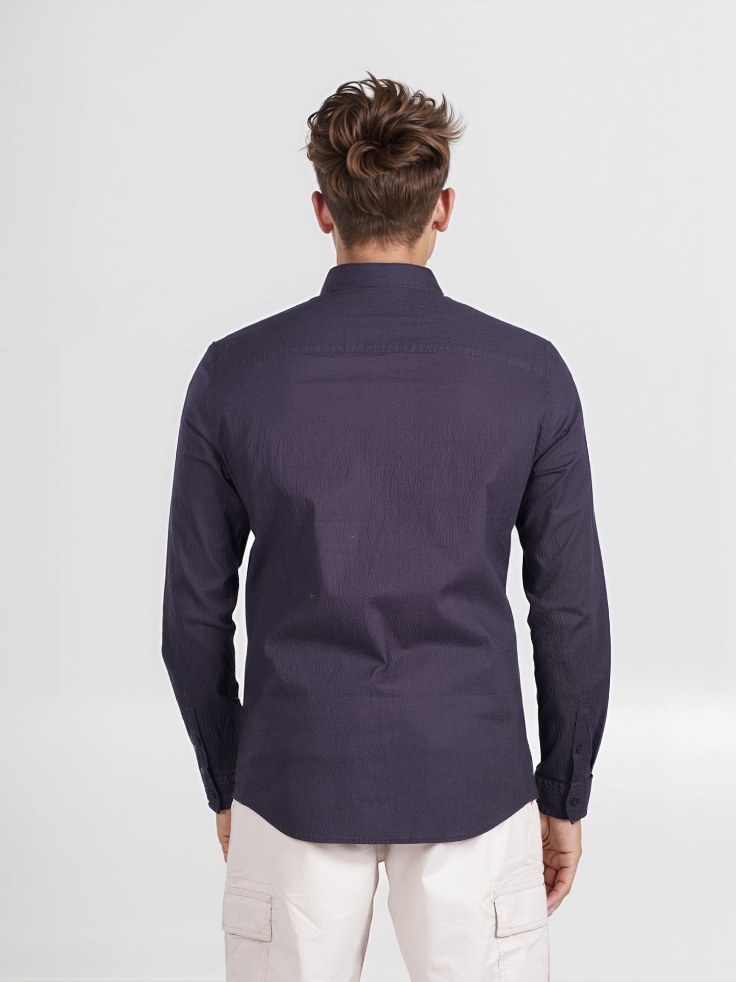 Celio* Men Purple Solid Regular Fit Cotton Linen Shirt