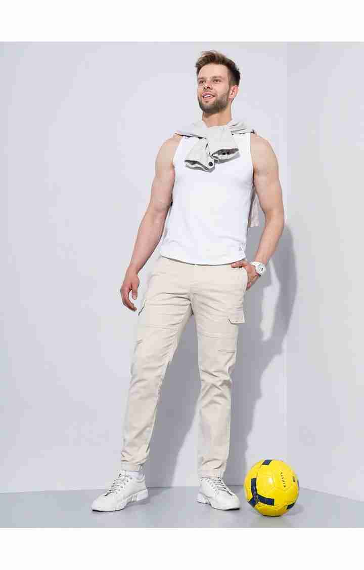 Celio* Cotton-Poly-Blend Slim Fit Off White Trouser