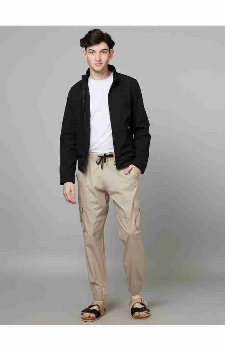 Celio* Cotton-Blend Regular Fit Beige Trouser