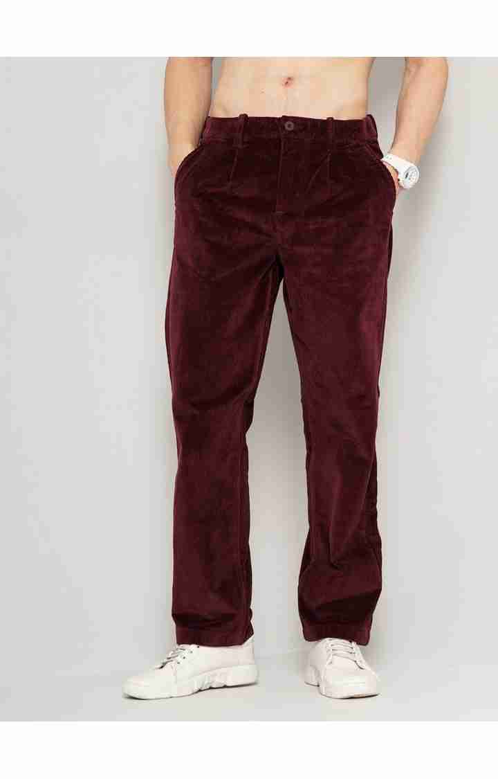 Celio* Cotton Regular Fit Maroon Trouser