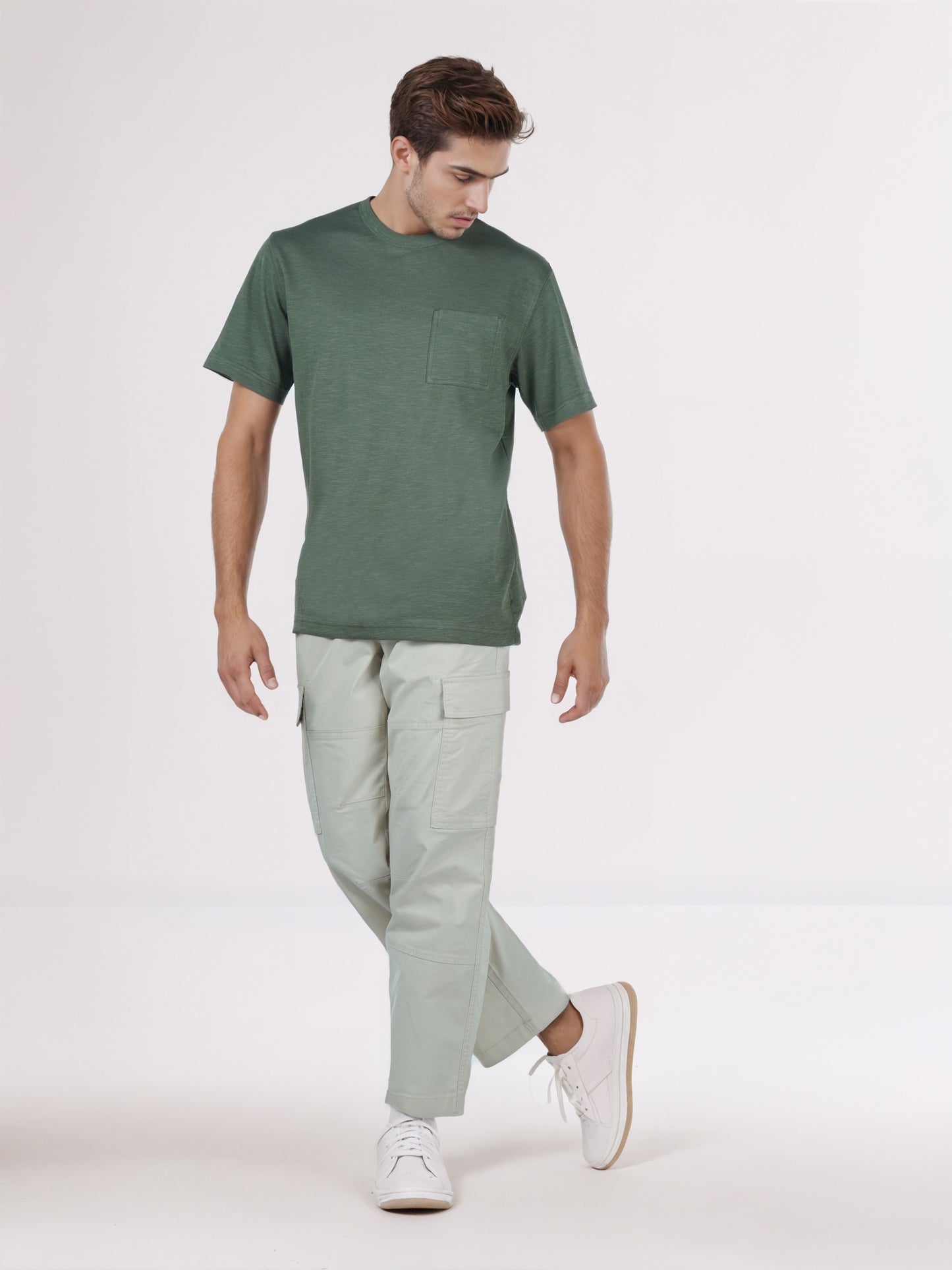Celio* Men Olive Solid Boxy Fit Cotton-Blend T-Shirts